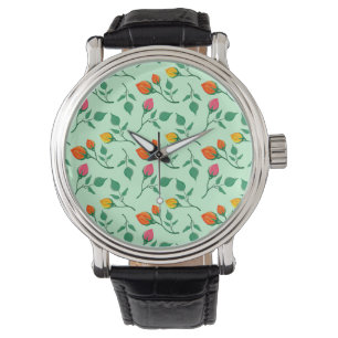 Floral pattern with coloured rose flowers  watch