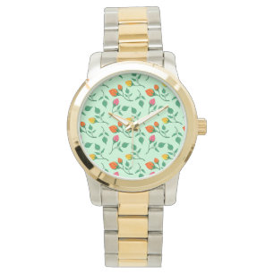 Floral pattern with coloured rose flowers watch