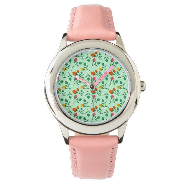 Floral pattern with coloured rose flowers  watch (Front)