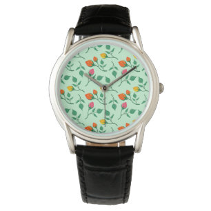 Floral pattern with coloured rose flowers  watch