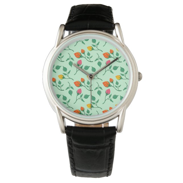 Floral pattern with coloured rose flowers  watch (Front)