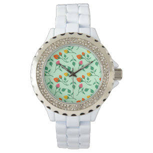 Floral pattern with coloured rose flowers watch