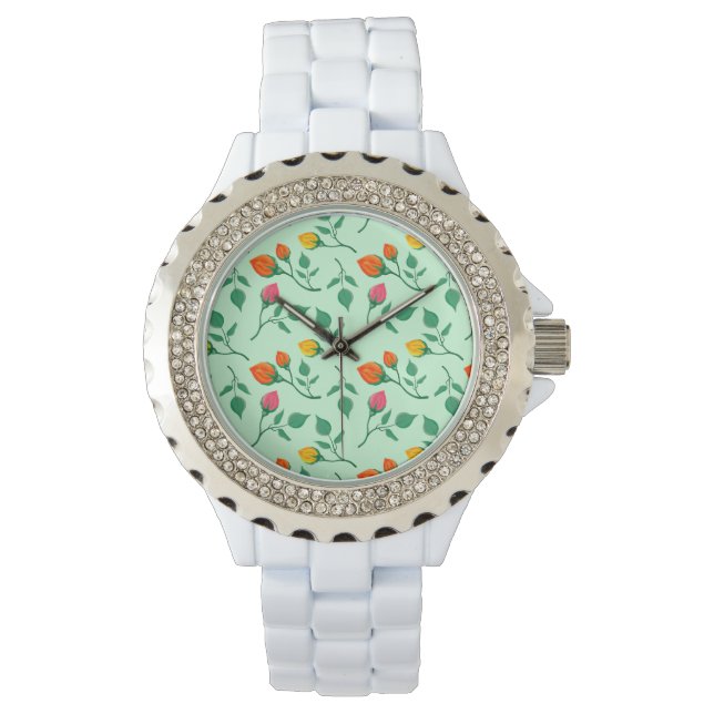 Floral pattern with coloured rose flowers  watch (Front)