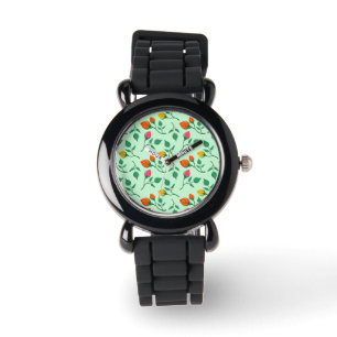 Floral pattern with coloured rose flowers  watch
