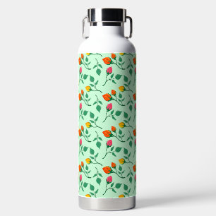 Floral pattern with coloured rose flowers  water bottle