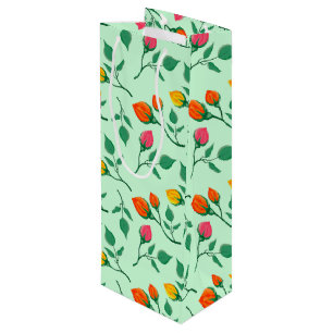 Floral pattern with coloured rose flowers wine gift bag