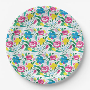 Floral pattern with colourful bouquet. paper plate