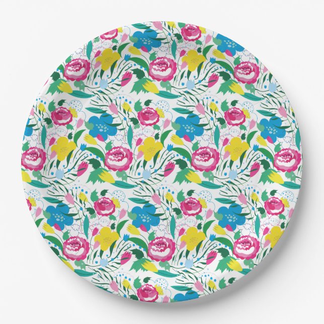 Floral pattern with colourful bouquet. paper plate (Front)
