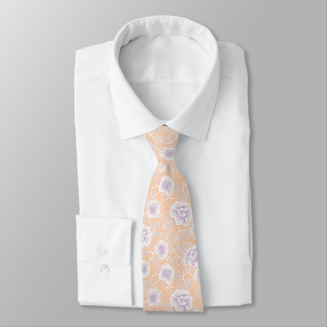 Floral Pattern with Peach and Lavender Colors Tie (Tied)