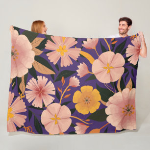 Floral Pattern with Pink and Yellow Blooms Fleece Blanket