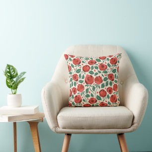 Floral pattern with red roses and green leaves cushion