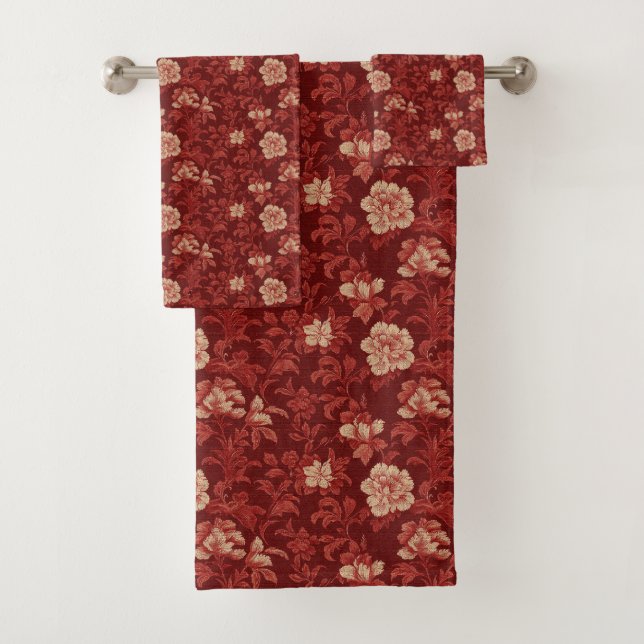 Floral Pattern with Rich Red Hues Bath Towel Set (Insitu)