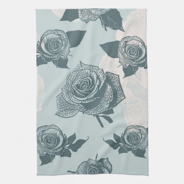 Floral pattern with rose tea towel (Vertical)