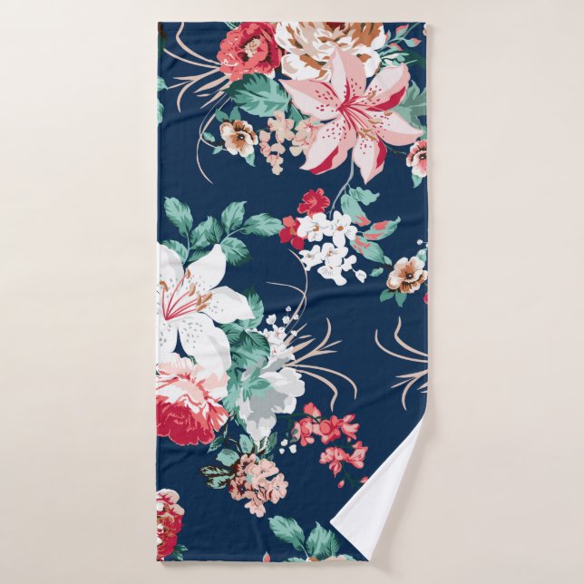 Floral pattern with roses and small flowers with v bath towel (Bath Towel)