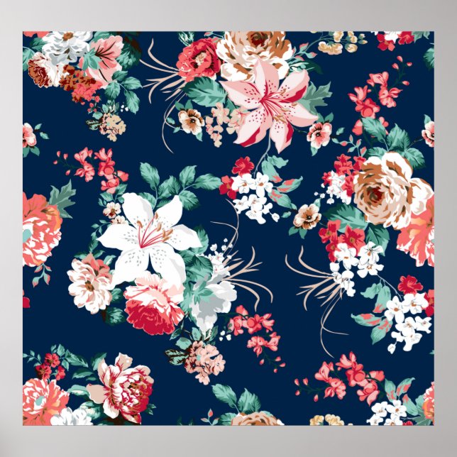 Floral pattern with roses and small flowers with v poster (Front)