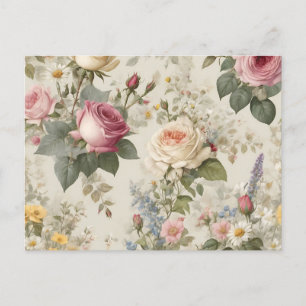 Floral Pattern with Roses and Wildflowers Rustic Postcard