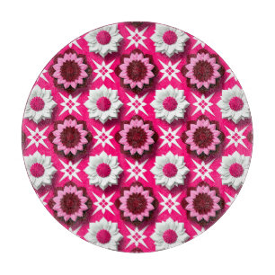 Floral Pattern With Vibrant Pink and White Lotus Cutting Board