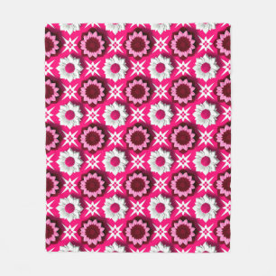 Floral Pattern With Vibrant Pink and White Lotus Fleece Blanket