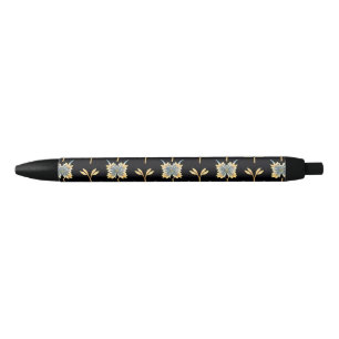 Floral Pattern With Yellow Flowers Black Ink Pen