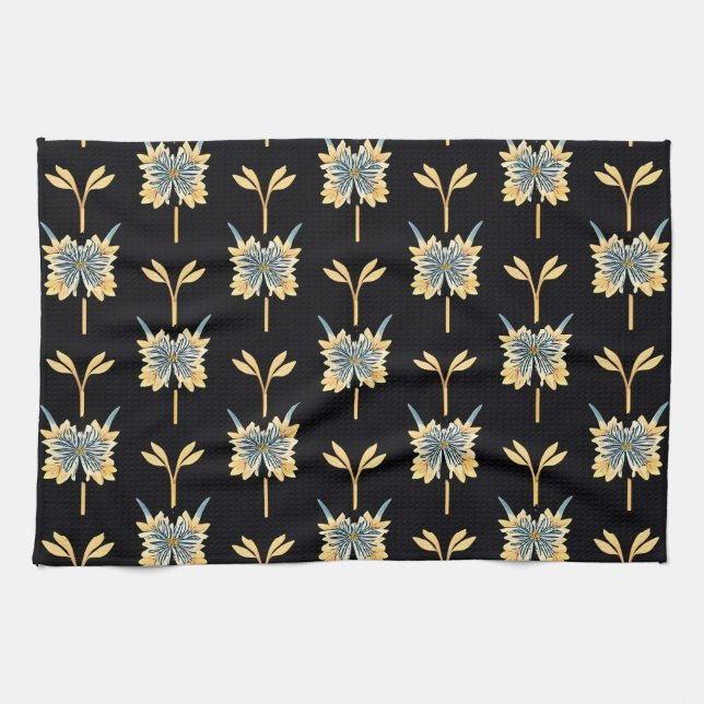 Floral Pattern With Yellow Flowers Tea Towel (Horizontal)