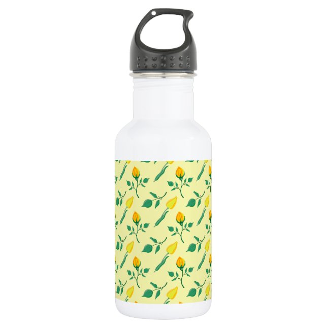 Floral pattern with yellow rose and tulip flowers 532 ml water bottle (Front)