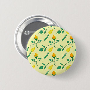 Floral pattern with yellow rose and tulip flowers 6 cm round badge
