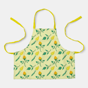 Floral pattern with yellow rose and tulip flowers apron