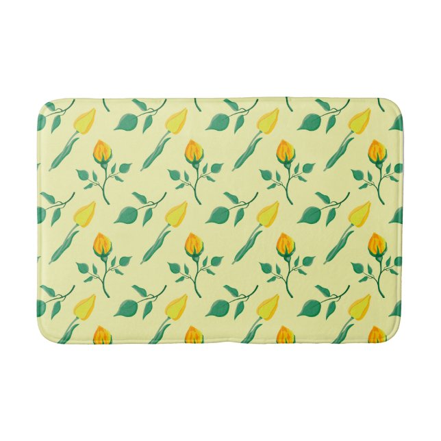 Floral pattern with yellow rose and tulip flowers bath mat (Front)