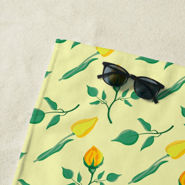 Floral pattern with yellow rose and tulip flowers beach towel (In Situ)