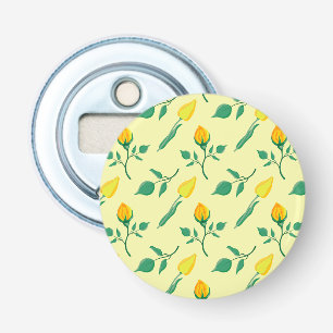 Floral pattern with yellow rose and tulip flowers bottle opener
