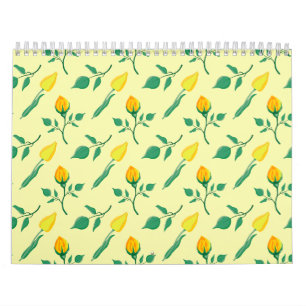 Floral pattern with yellow rose and tulip flowers calendar