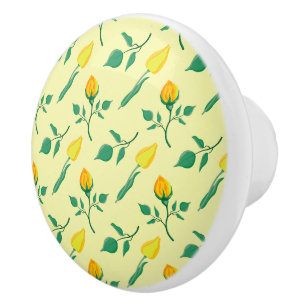 Floral pattern with yellow rose and tulip flowers ceramic knob