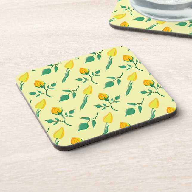 Floral pattern with yellow rose and tulip flowers coaster (Left Side)