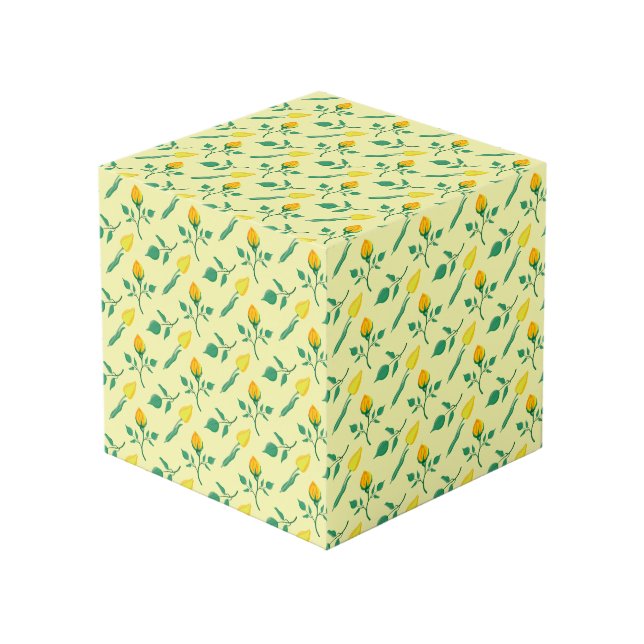 Floral pattern with yellow rose and tulip flowers cube (Front Angled)