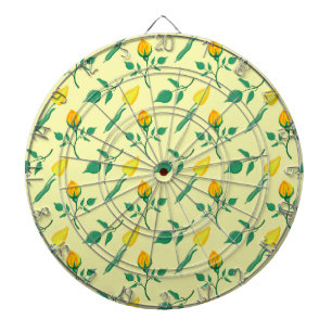 Floral pattern with yellow rose and tulip flowers dartboard