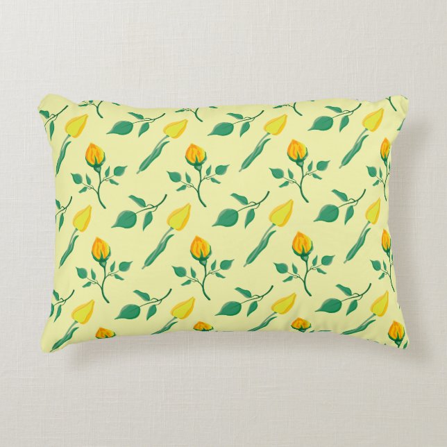 Floral pattern with yellow rose and tulip flowers decorative cushion (Front)