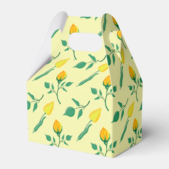 Floral pattern with yellow rose and tulip flowers favour box (Front Side)