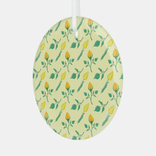 Floral pattern with yellow rose and tulip flowers glass tree decoration