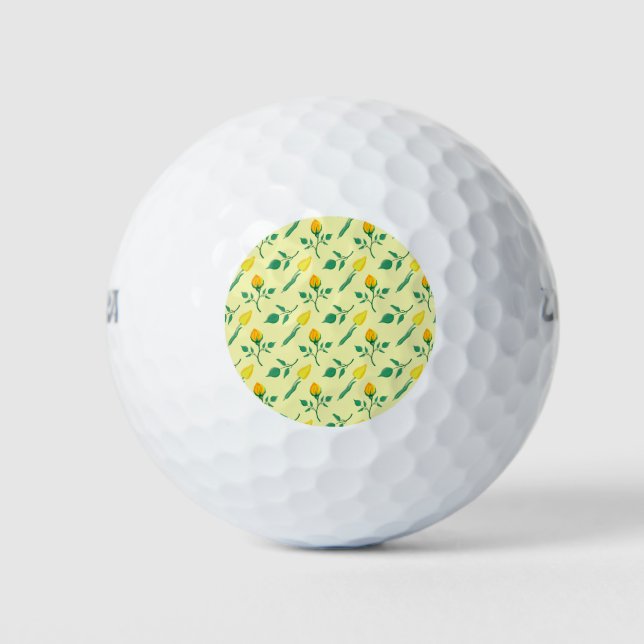 Floral pattern with yellow rose and tulip flowers golf balls (Front)