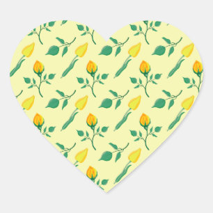 Floral pattern with yellow rose and tulip flowers heart sticker