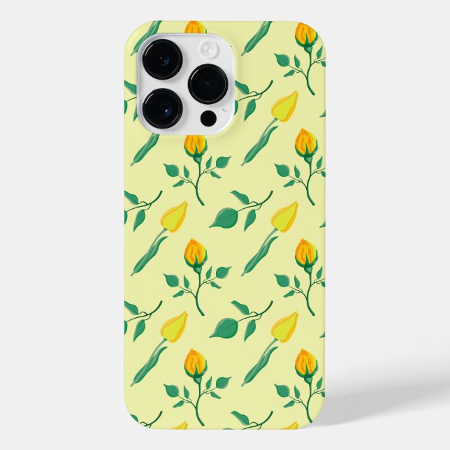 Floral pattern with yellow rose and tulip flowers iPhone case (Back)