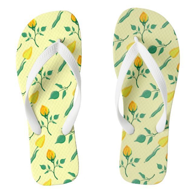 Floral pattern with yellow rose and tulip flowers jandals (Footbed)