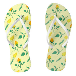 Floral pattern with yellow rose and tulip flowers jandals