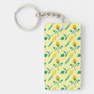 Floral pattern with yellow rose and tulip flowers key ring