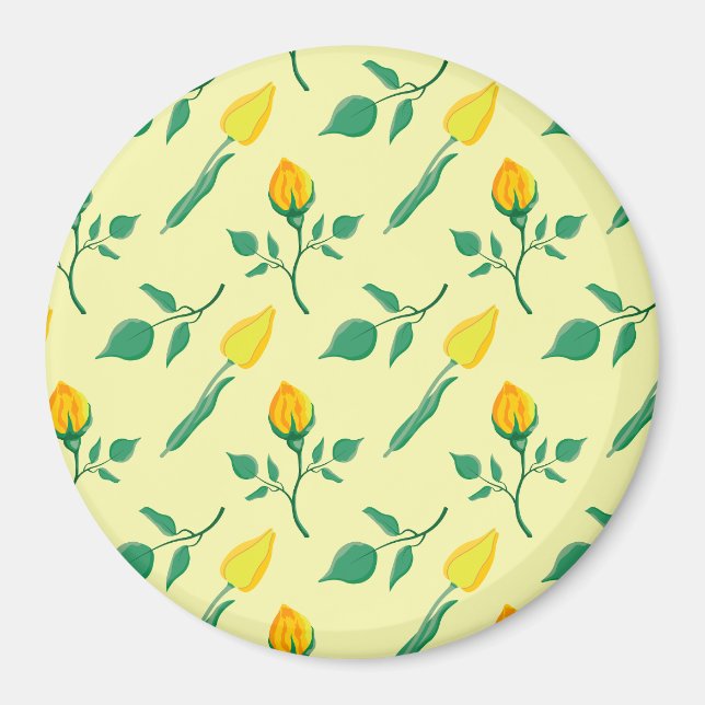 Floral pattern with yellow rose and tulip flowers magnet (Front)