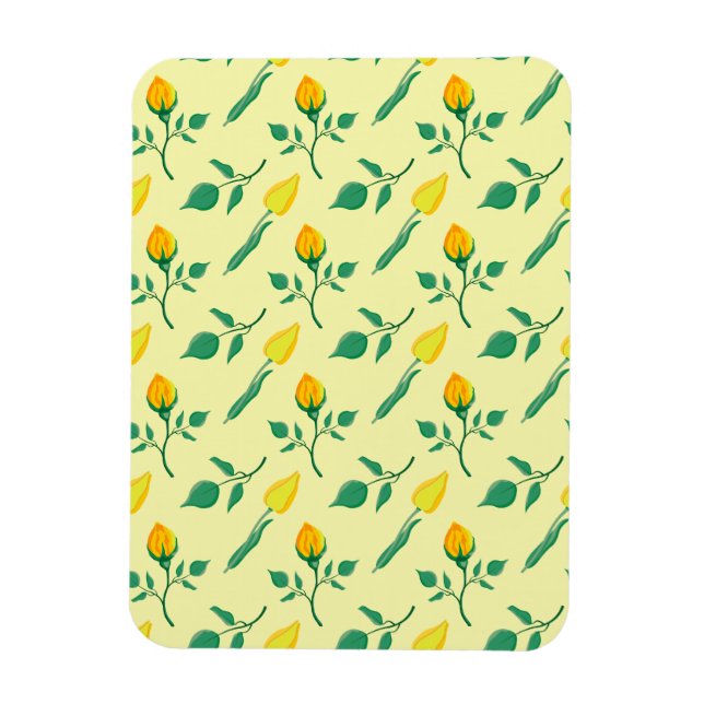 Floral pattern with yellow rose and tulip flowers magnet (Vertical)