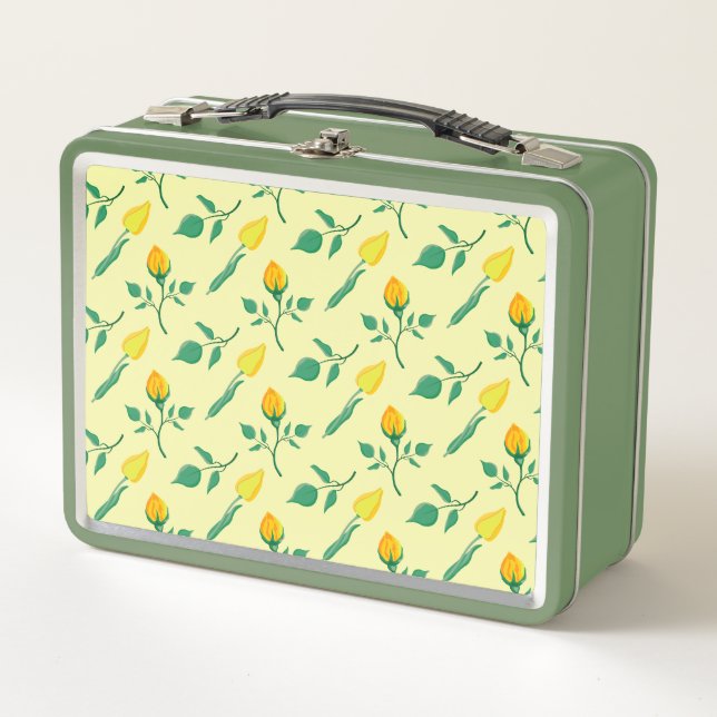 Floral pattern with yellow rose and tulip flowers metal lunch box (Front)