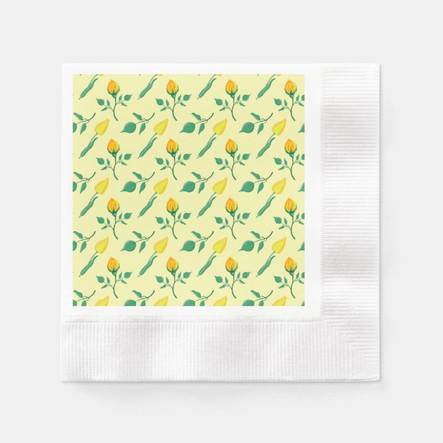 Floral pattern with yellow rose and tulip flowers napkin (Front)