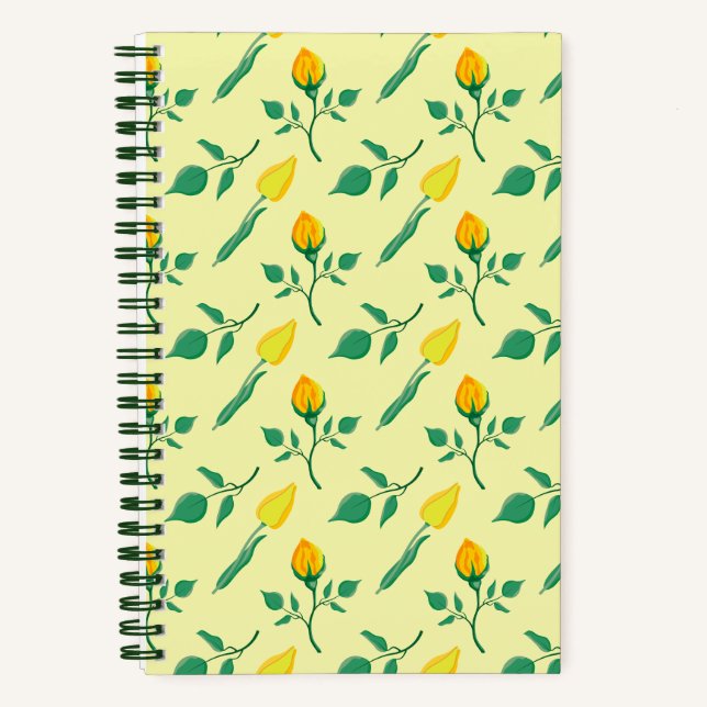 Floral pattern with yellow rose and tulip flowers notebook (Front)