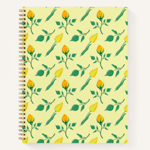Floral pattern with yellow rose and tulip flowers notebook